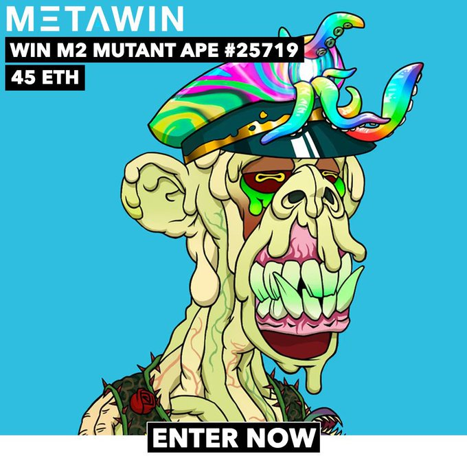 0xsushi's tweet photo. 🎉 BIGGEST RAFFLE YET 🎉

ONLY 105 people have entered  @Meta_Winners
MAYC raffle! 🧬 ($74,000) 

I have 1 FREE entry to give away! 
💙+ RT 🔃 + Tag 3 friends to enter!

Enter HERE: https://t.co/3b9cuj05La

(24 hours until draw.) https://t.co/l7ugwJar7Y
