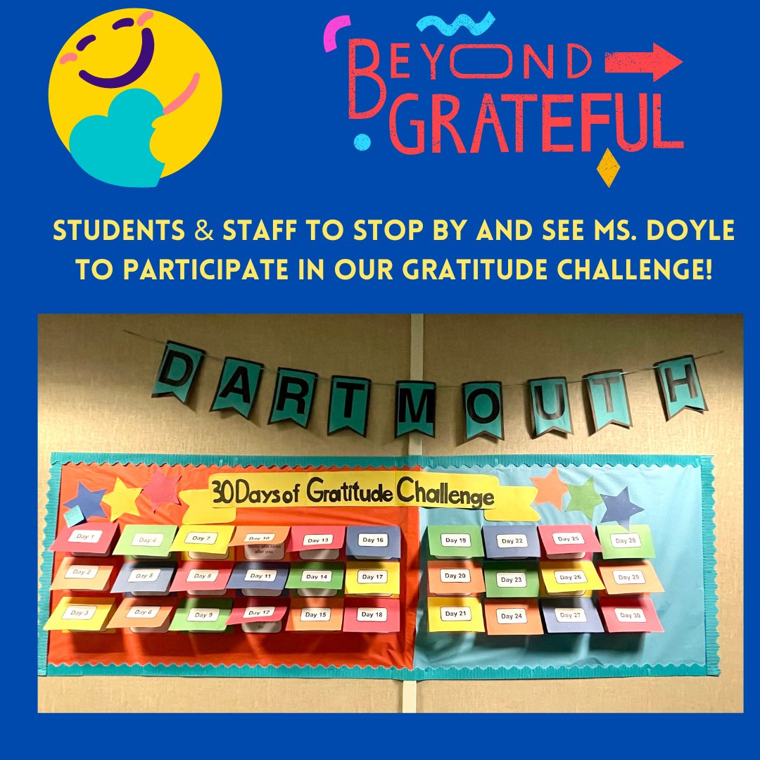 The 30 days of Gratitude Challenge kicked off on March 1st...

Students and staff - Please stop by and see Mrs. Doyle in the front office if you want to participate!  A special shout-out to Mrs. Sandoval, our parent liaison, for all her artistic work on the wall!!!
