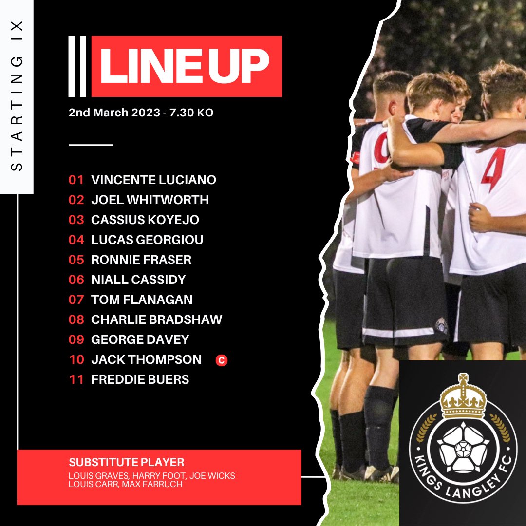 PSA18s's tweet photo. Starting line up for @KLU18s against @LTFCCedars at the @orbitalfastener stadium tonight 👊👏 #upthelango https://t.co/YYVVGEltak