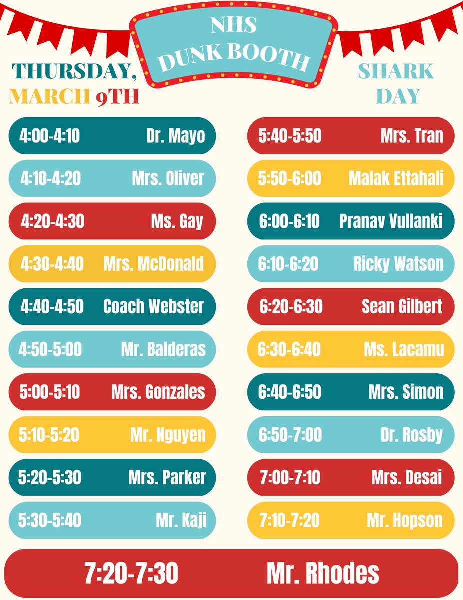 ShadowCreekNHS's tweet photo. Stop by the NHS Dunk Booth Thursday, March 9th at Shark Day! This is your chance to dunk your principals, teachers, and friends! https://t.co/CY2evG2GN5