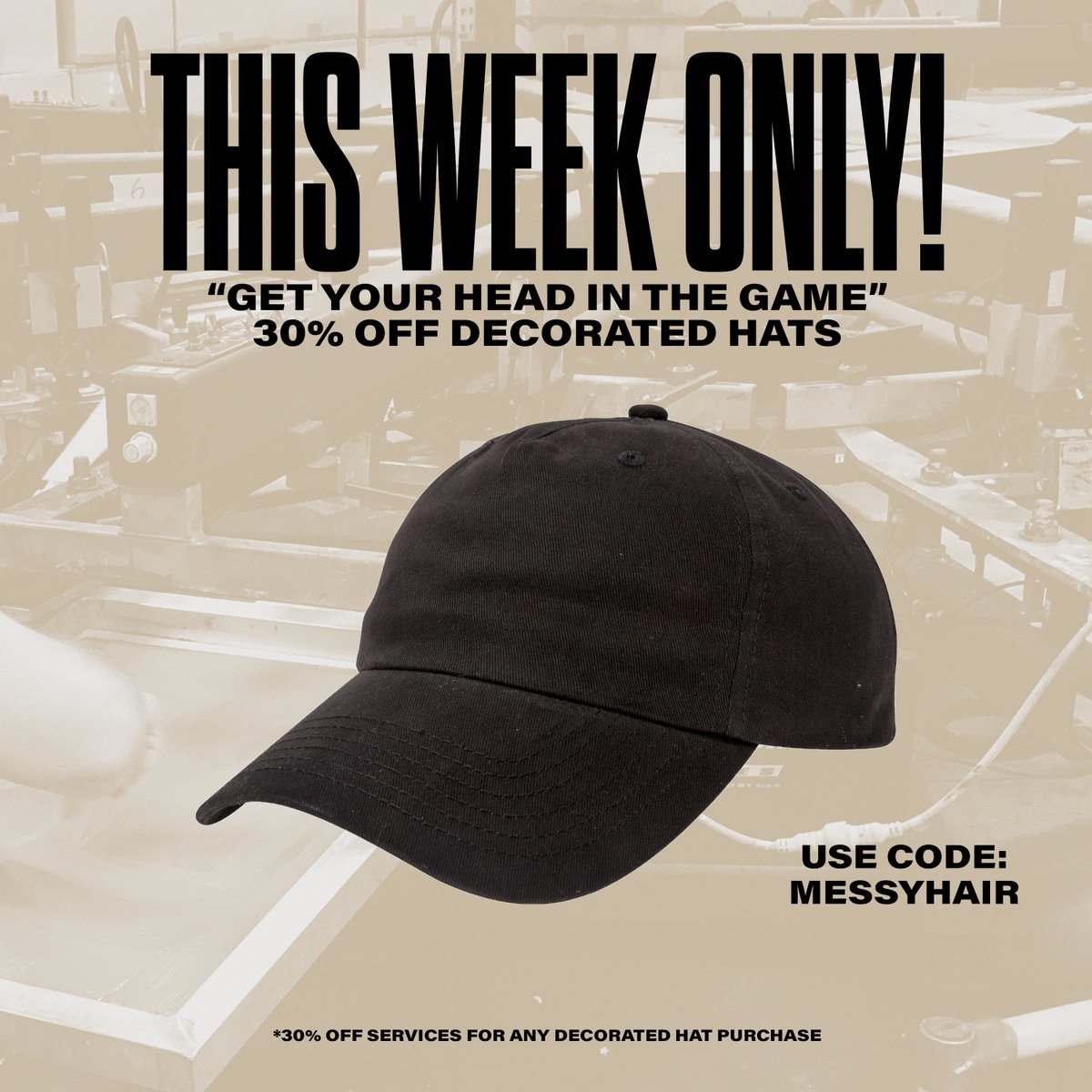 This week ONLY: 30% off all decorated hats using code 'MESSYHAIR' at checkout! 
Hurry, deal ends on 3/13!!! 
#convictedprinting #convicteddeals #customembroidery #customapparel