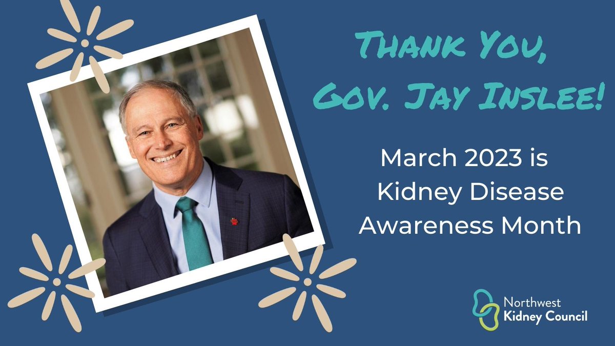 NWKidneyCouncil's tweet photo. Thank you @GovInslee for issuing a proclamation declaring March 2023 Kidney Disease Awareness Month in Washington State. Education about this disease is critical to early diagnosis. Read the proclamation https://t.co/nOhRPz26P7 #kidneydisease #KidneyMonth https://t.co/AHgpC3Cp5V