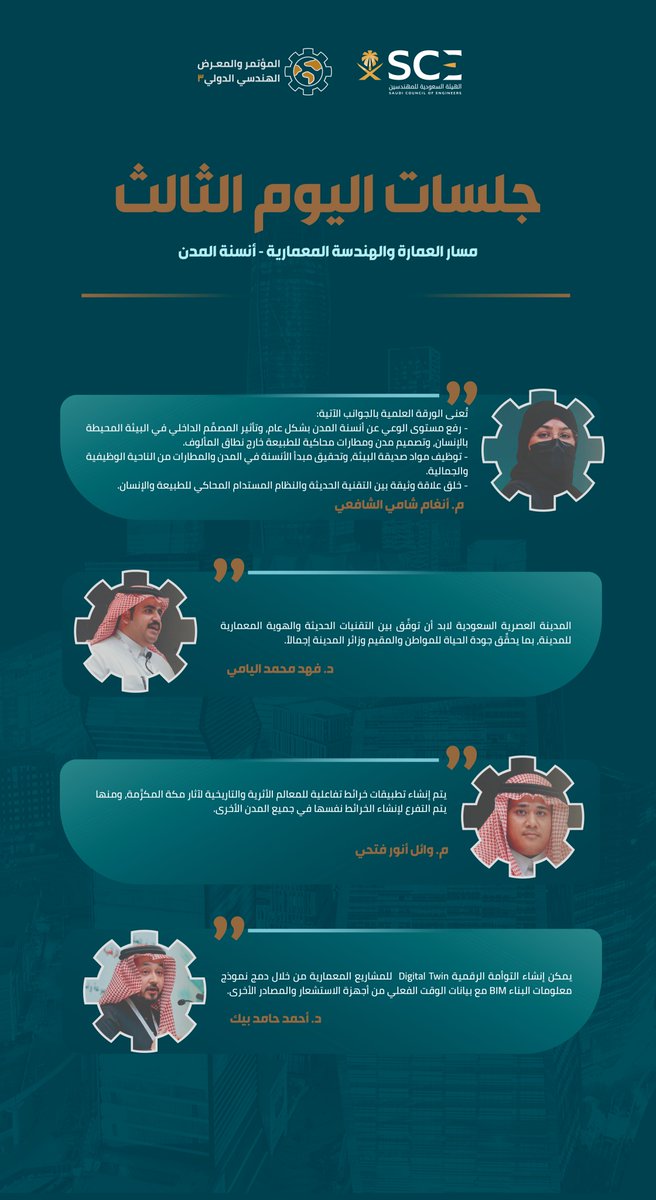 ملخص جلسات اليوم الثالث:

مسار العمارة والهندسة المعمارية - أنسنة المدن

#المؤتمر_الهندسي_الدولي3