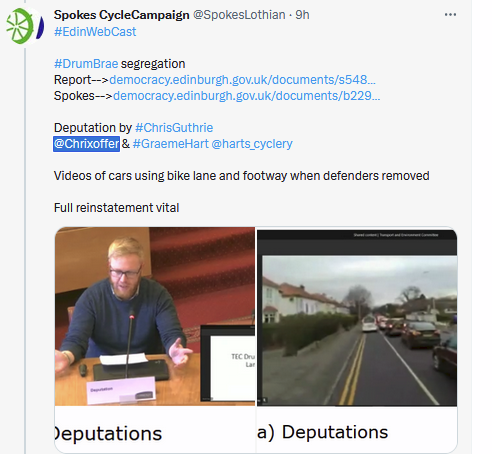 SpokesLothian's tweet photo. #EdinWebCast

Our tweet thread on @Edinburgh_CC 
 #TransportCommittee 2.3.23

🙋‍♀️#WPL #WorkplaceParkingLevy
🙋‍♀️#DrumBrae🚲segregation [with Spokes deputn by @harts_cyclery &amp; @Chrixoffer]
🙋‍♀️#Leith #LTN Low Traffic Nbd
🙋‍♀️#PavementParking

👍All agreed (but DrumBrae only part so far) https://t.co/gv6vL1vQ5N