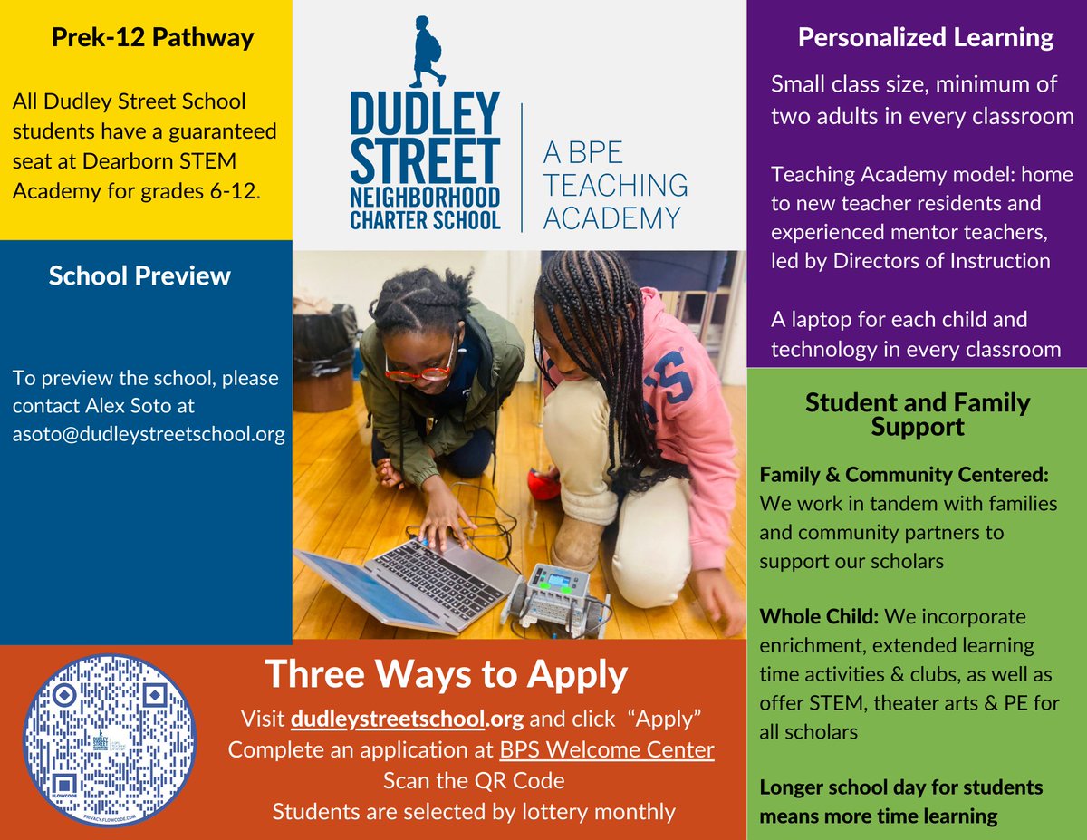 We are still accepting applications for the 23-24 year!!

At Dudley Street School, we teach the skills students need to excel in today’s world — all in an environment that supports their intellectual, social, emotional and personal growth.

Apply today: ow.ly/Ba9o50MApGh