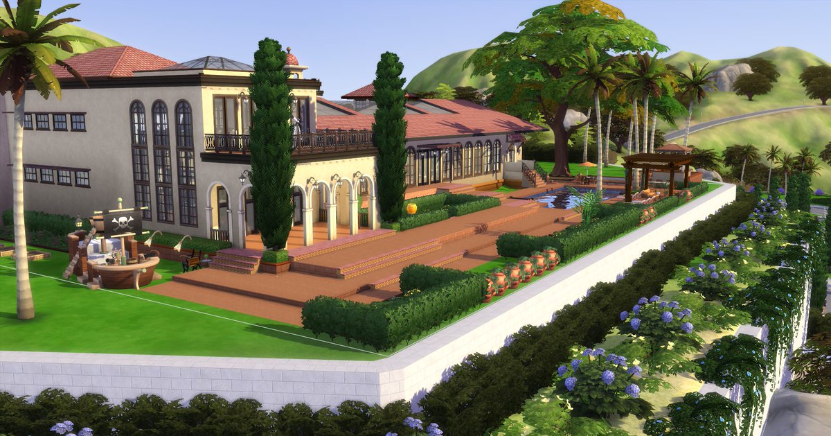 JasonSterlingRM's tweet photo. Still a ton of stuff left to do but an update on my base game only Spanish Revival estate. #TheSims4 #ShowUsYourBuilds #BaseGameOnly https://t.co/yfPQRiX4NN