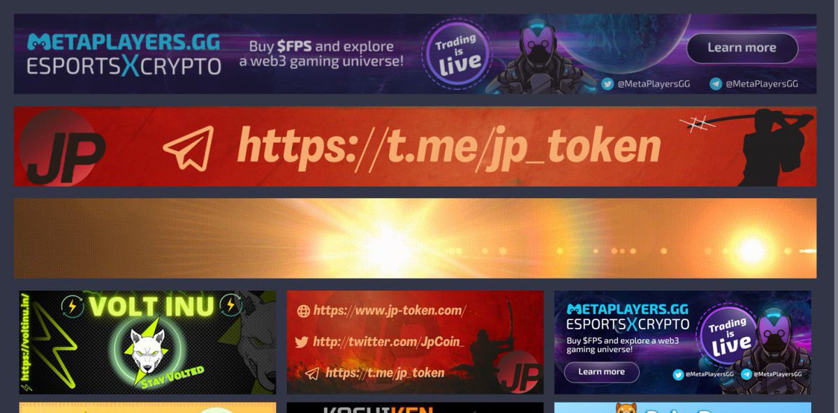 MetaPlayers 🤝 JP Token 

Japan here we come! 🇯🇵

We got listed on the Japanese crypto site <a href="/JPTOKEN_/">Minture（JP）NFTLaunchpad</a>! To celebrate we’re running a banner campaign on the site and in the <a href="/LINE_Global/">LINE Global</a> app as well! 📣

#MetaPlayersGG #JPToken