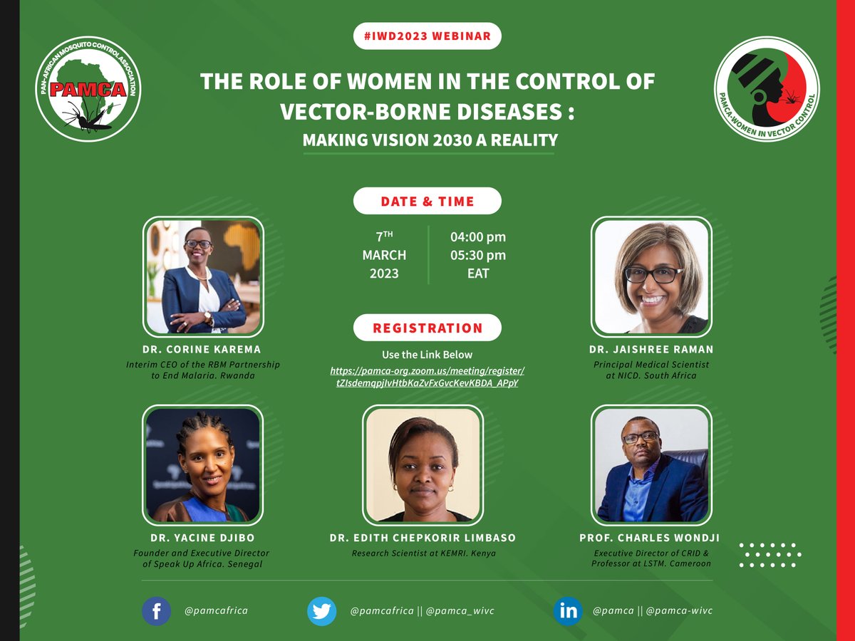 PAMCA, Africa (@pamcafrica) on Twitter photo #IWD2023 WEBINAR
The role of women in the control of vector-borne diseases: Making Vision 2030 a reality. Click here to register: pamca-org.zoom.us/meeting/regist…
<a href="/Pamca_Wivc/">PAMCA - WiVC</a> #IWD2023 WEBINAR
The role of women in the control of vector-borne diseases: Making Vision 2030 a reality. Click here to register: pamca-org.zoom.us/meeting/regist…
<a href="/Pamca_Wivc/">PAMCA - WiVC</a>