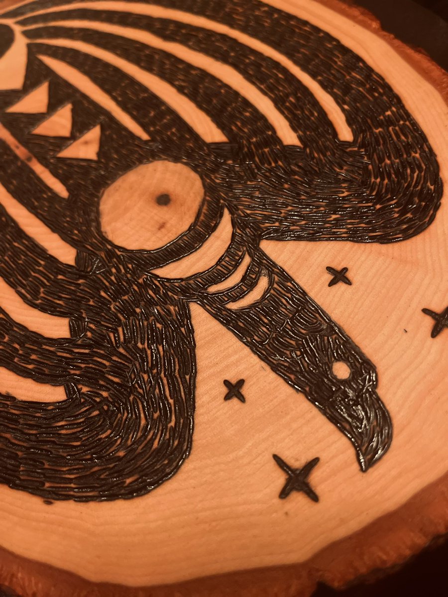 「wood burned piece with painted turkey fe」|𝖜𝖔𝖑𝖋🌩のイラスト
