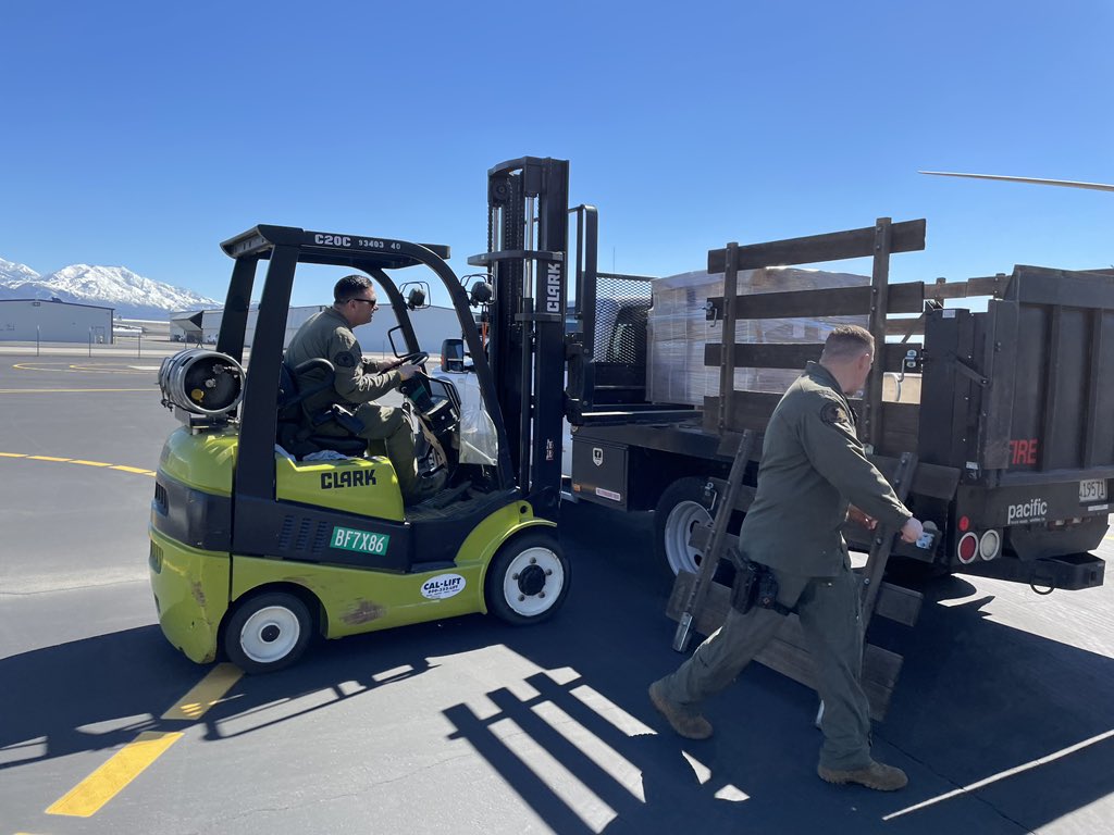 Sheriff and Fire personnel are currently loading Meals Ready-to-Eat (MREs) onto Sheriff’s helicopters to be delivered to our mountain communities.