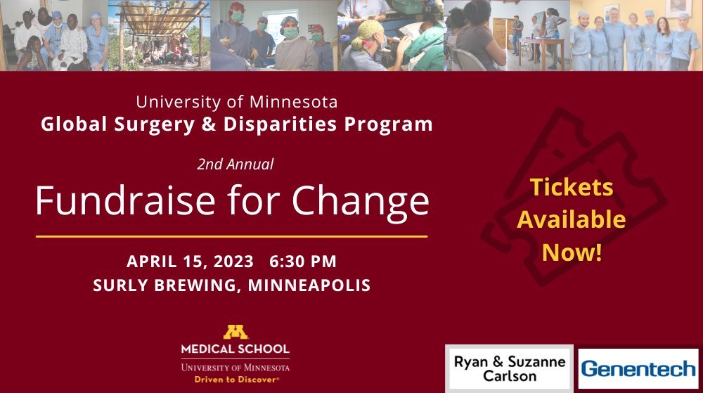 It's the last day for early release tickets to our Global Surgery Fundraiser on April 15th! Buy your early release tickets today and save $20 - regular pricing begins tomorrow. globalsurgery.umn.edu