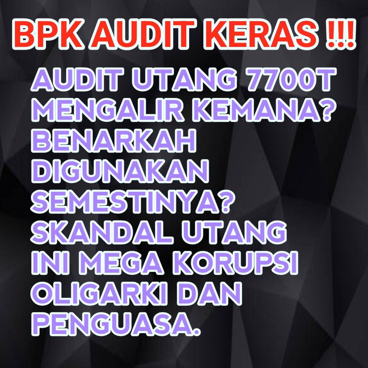 Bongkar tranparansi utang, rakyat harus tahu aliran utang kemana ?
Sebab rakyat yg harus bayar pajak  APBN.
#AuditKerasUtangNegara
#AuditKerasUtangNegara