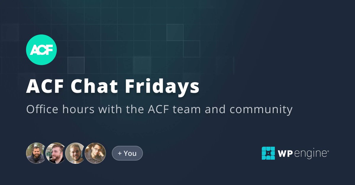🔮 Peer into the future during the next ACF Chat Fridays with a live demo focused on registering CPTS and custom taxonomies directly in ACF. 

📆 Friday 3rd March 3pm UTC
👉 Register here - wpeng.in/acf-chat-frida…