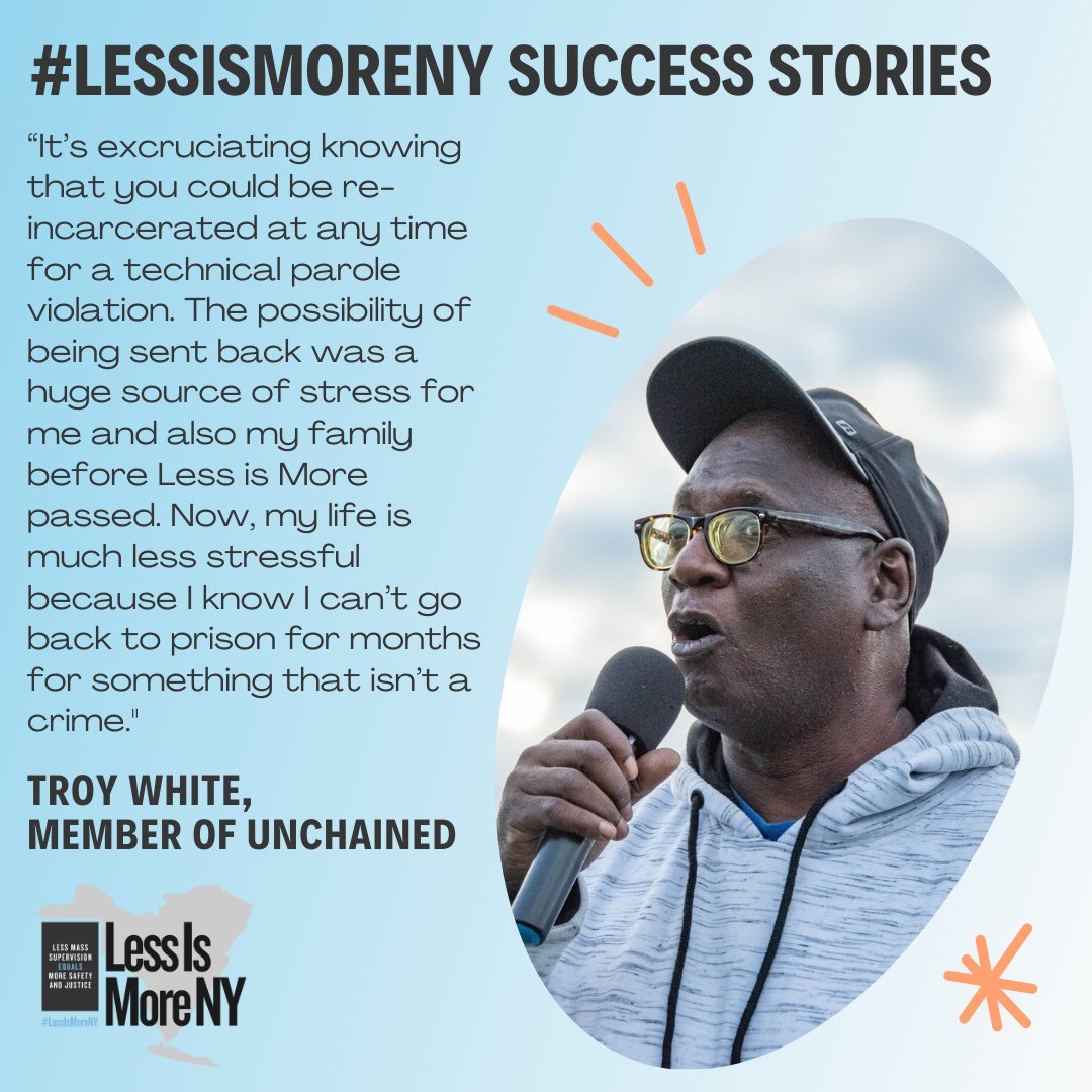 UnchainedNOW's tweet photo. Unchained staff member Troy White details how #LessIsMoreNY eased the strain on him and his family. Since he can no longer be sent to prison for something that isn't a crime, Troy can engage in organizing and community work without stressing that it may be ripped away from him. https://t.co/6QJ5vhtoFy