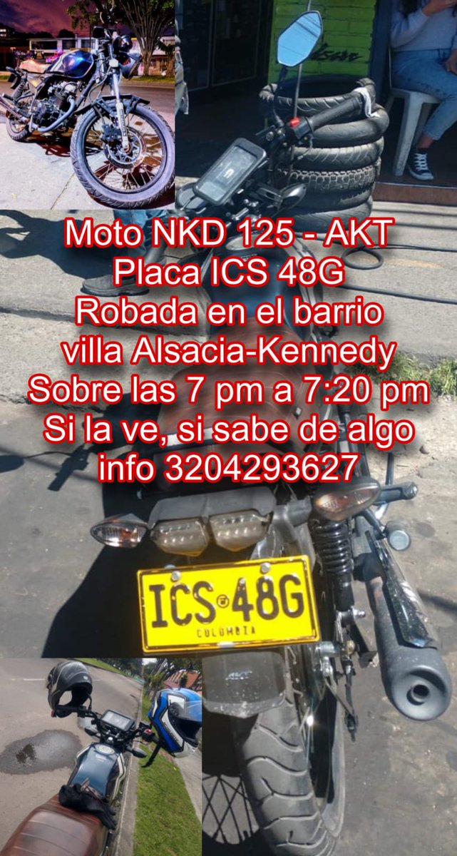 ArabeSinCamello's tweet photo. Ayuda a compartir , por favor. A mi amigo One Figth le robaron la moto anoche sobre la Boyacá con 13! 
Por favor RT. https://t.co/BiTuIIynXp
