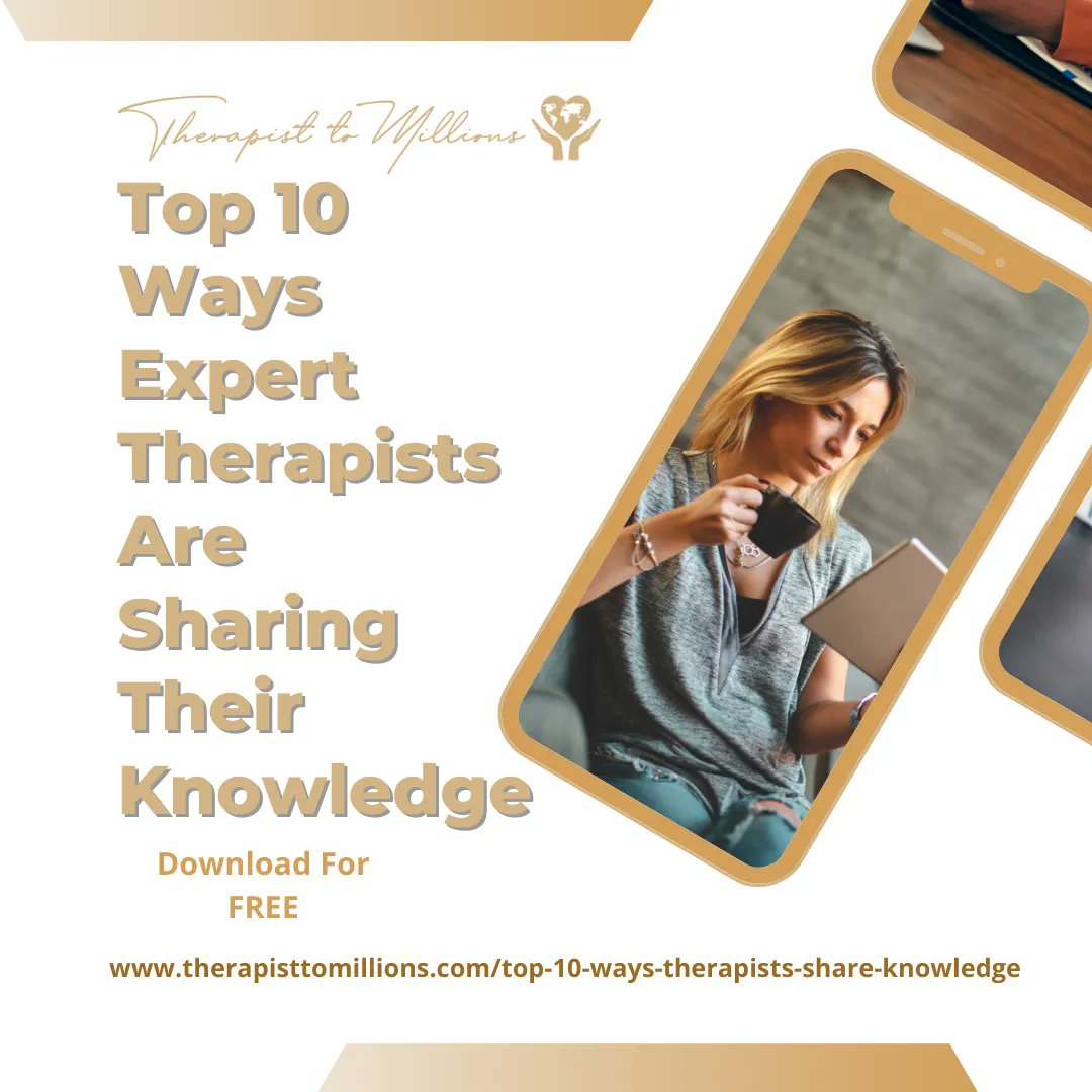 T2Millions_'s tweet photo. Expert therapists, ready to take your career to the next level? Download our FREE guide on the Top 10 Ways to Share Your Knowledge and reach more people. Don't miss out! #therapists #knowledge #careerboost 
https://t.co/XwxC6X7yqL https://t.co/mnwsNl4fVn