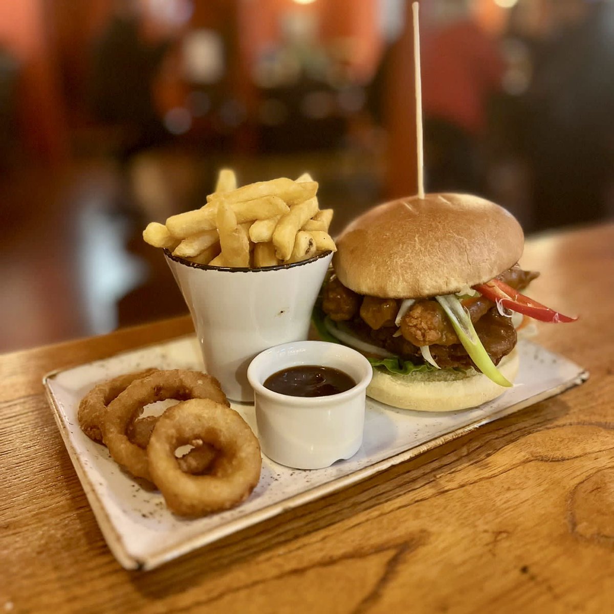 TeddingtonArms's tweet photo. The Katsu Burger is a real staff favourite here at the Teddy! It’s also included in our Sports day Burger &amp; Pint deal !!!

#burgerandpint #sportsday #katsuburger #foodie #foodlover #blurrybackground #urbancore #greeneking #teddington #highstreet https://t.co/tKuA7jZ2uI