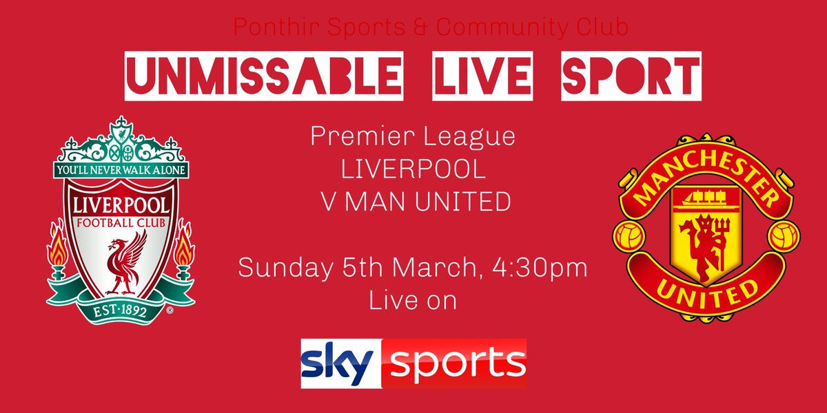 Super Sunday this weekend! Live coverage of Liverpool v Manchester United on the BIG screen! 👇🏻