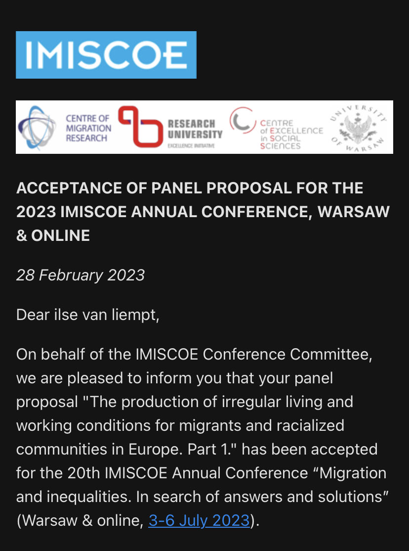 Looking forward to a first I-CLAIM panel (part 1 and 2) @IMISCOE⁩ in Warsaw in July with ⁦@nandosigona⁩ ⁦⁦@LenaNare⁩ and Bastian Volmer #irregularmigration