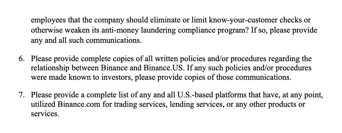 leomschwartz's tweet photo. Here is what three U.S. senators — Elizabeth Warren, Chris Van Hollen, and Roger Marshall — are requesting from Binance in their letter today to CZ and https://t.co/sqCToQ0vpT CEO Brian Shroder, including complete copies of Binance balance sheets dating back to 2017: https://t.co/3Gt6Ylohlt