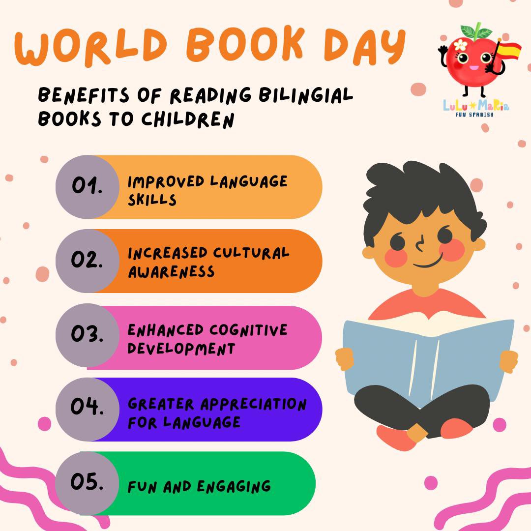 LuluMariaFunSp1's tweet photo. There are so many benefits of reading bilingual books to children ⬇️. 
#WorldBookDay2023 https://t.co/H3bU01dEwQ