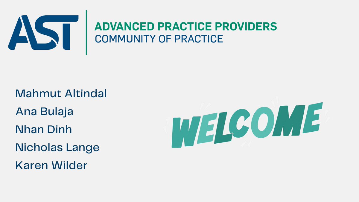 Advanced Practice Providers COP - AST (@ast_appcop) on Twitter photo Welcome to the new <a href="/AST_APPCOP/">Advanced Practice Providers COP - AST</a> members who joined in February! 🎉
Interested in joining us? Visit our website myast.org/communities-pr… Welcome to the new <a href="/AST_APPCOP/">Advanced Practice Providers COP - AST</a> members who joined in February! 🎉
Interested in joining us? Visit our website myast.org/communities-pr…