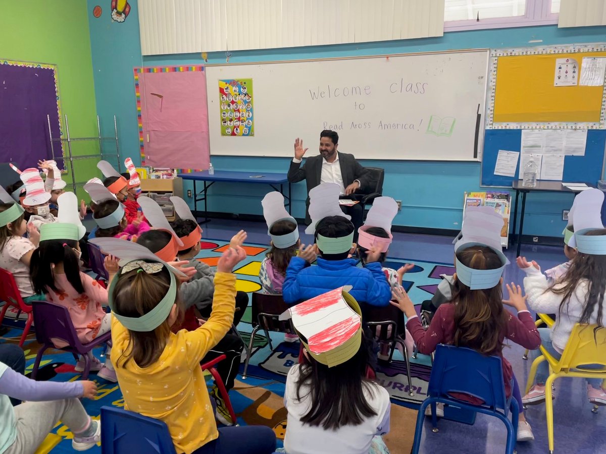 D2SergioJimenez's tweet photo. Today is National Read Across America Day, and I was invited to join some enthusiastic San Jose Recreation Preschool-ers to celebrate. We read "Lola at the Library" as they wore their hand-colored Dr. Seuss hats. It was a wonderful morning spent in #SJD2! https://t.co/vBtpxUOZVD