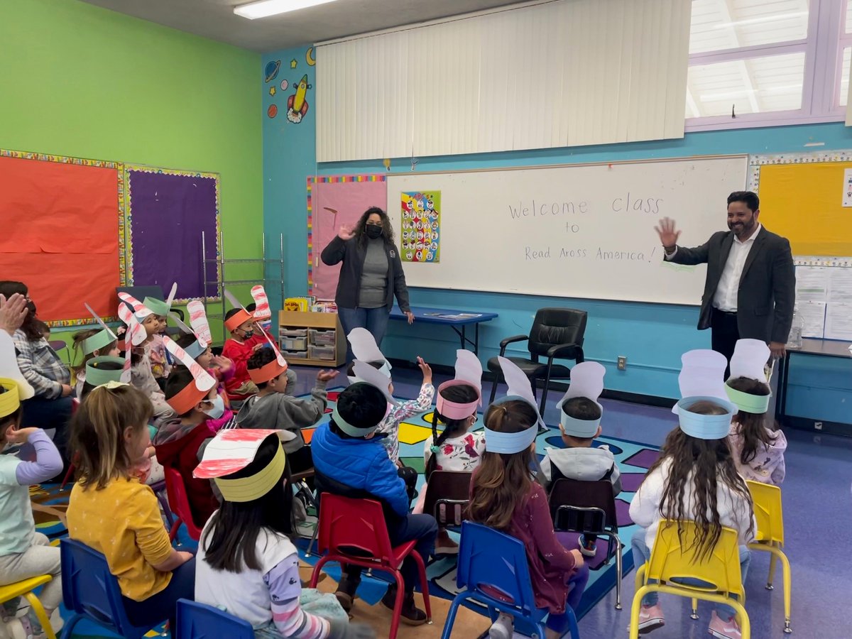 D2SergioJimenez's tweet photo. Today is National Read Across America Day, and I was invited to join some enthusiastic San Jose Recreation Preschool-ers to celebrate. We read "Lola at the Library" as they wore their hand-colored Dr. Seuss hats. It was a wonderful morning spent in #SJD2! https://t.co/vBtpxUOZVD