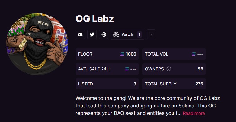 og_labz's tweet photo. Our community is unreal!! Over 90% of our DAO has been minted out. 

Chances to join are running out! Our holders understand the value we are bringing to #Solana and will not let go of these easily!  #OGLabz https://t.co/MEobYZlfFg