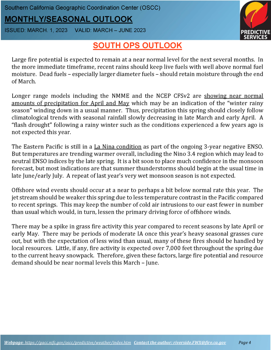 JhawkFire's tweet photo. 2/2 #SoCal #WildfirePotential #SoOpsPredServ #Assessment_Outlook Mar-Jun2023 #FireWeather #FireFuels #FireBehavior file:///D:/Twitter/PredServ%20Outlook/PredServ~Mar-Jun2023/SoOpsPredServ~Assessment-Outlook~March-June2023~02mar23.pdf @NWSLosAngeles @NWSSanDiego @NWSSPC @RichIMET https://t.co/rTxooWkcl0