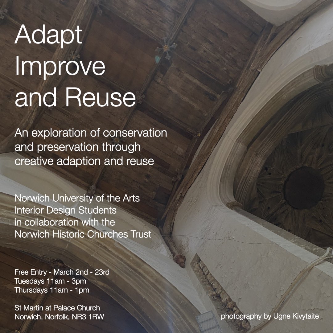 Free exhibition alert!🎨
~
Every year we pose a challenge to Norwich University of the Arts Interior Design Students; to imagine and devise a new use for one of our historic churches. Join us until March 23rd to find out how this iconic church sparked creativity⛪️