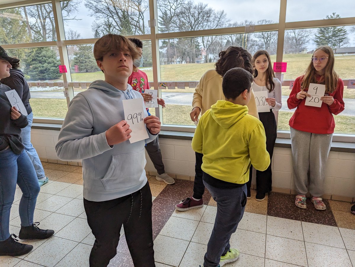 MrsJoz's tweet photo. Without talking, students had to line up from least to greatest using the fraction, decimal, or percent they were given. https://t.co/xUgSSaEfCw