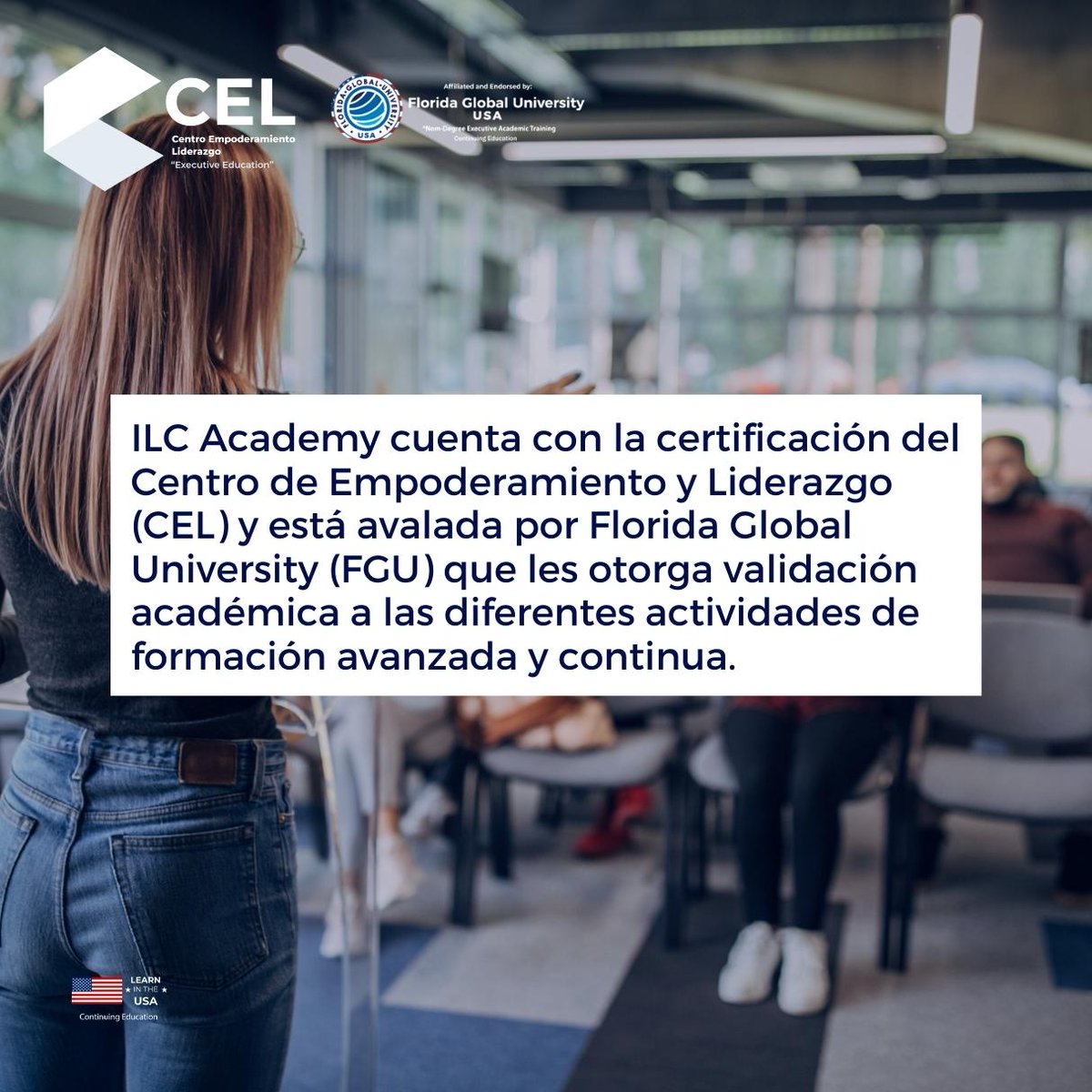 cel_education's tweet photo. ILC Academy @academycool es un aliado Gol de CEL @cel_leadership
Sus programas cuentan con la certificación del Centro de Empoderamiento y Liderazgo (CEL) y están avalados por Florida Global University (FGU) @FGU_Online 

#aliadosCEL #FGU

Visita su web https://t.co/TXmo7QEPkR https://t.co/wXl6FA3urz