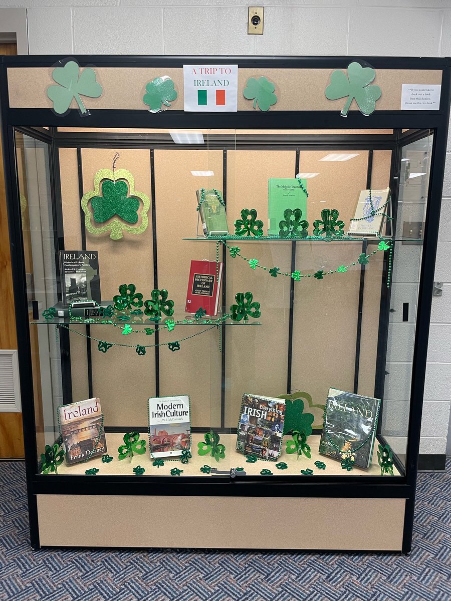 Watson_Library's tweet image. We have two new displays.
One display is focused on Women’s History Month.
Our other display is based on the culture of Ireland and St. Patrick’s Day.
The bulletin board is decorated with Dr. Suess and Read Across America Week decor.
The books in the displays can be checked out!