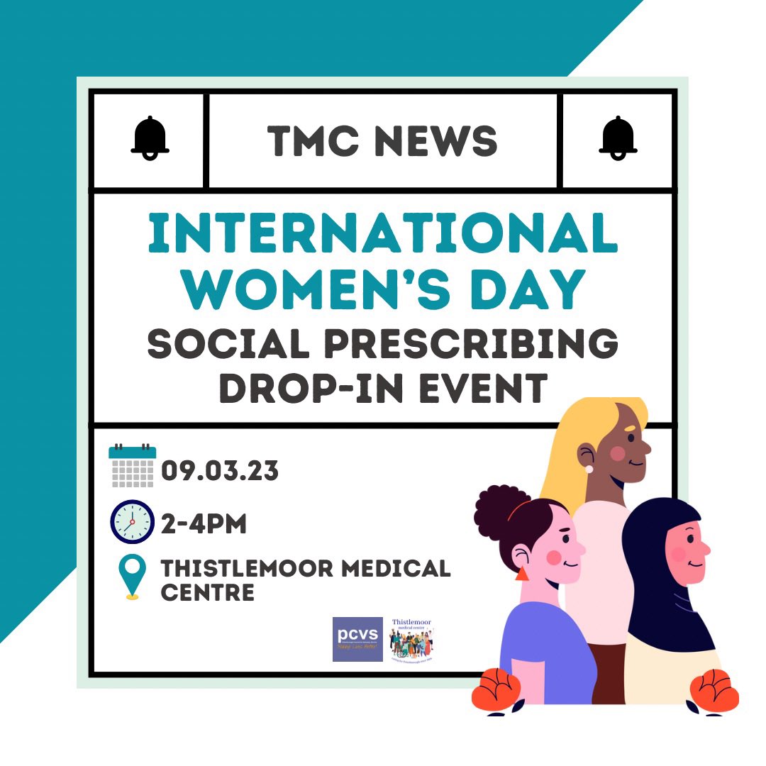 Join us 2-4pm 9th March for our next #socialprescribing drop-in session in honour of #IWD2023 and #SocialPrescribingDay 💙 We’ll be joined by several fantastic organisations including @RahamProject @HealthyYouCP and @pboro_womensaid + handing out food vouchers. See you there!