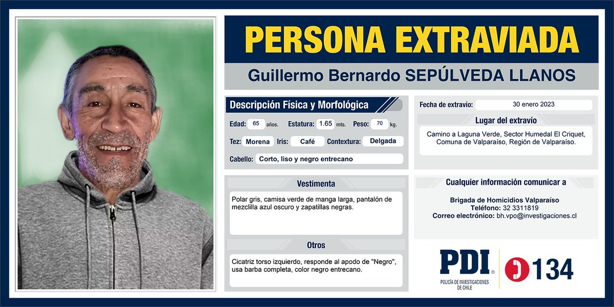 PDI Chile on Twitter "⭕ Ayúdanos a encontrar a Guillermo Bernardo