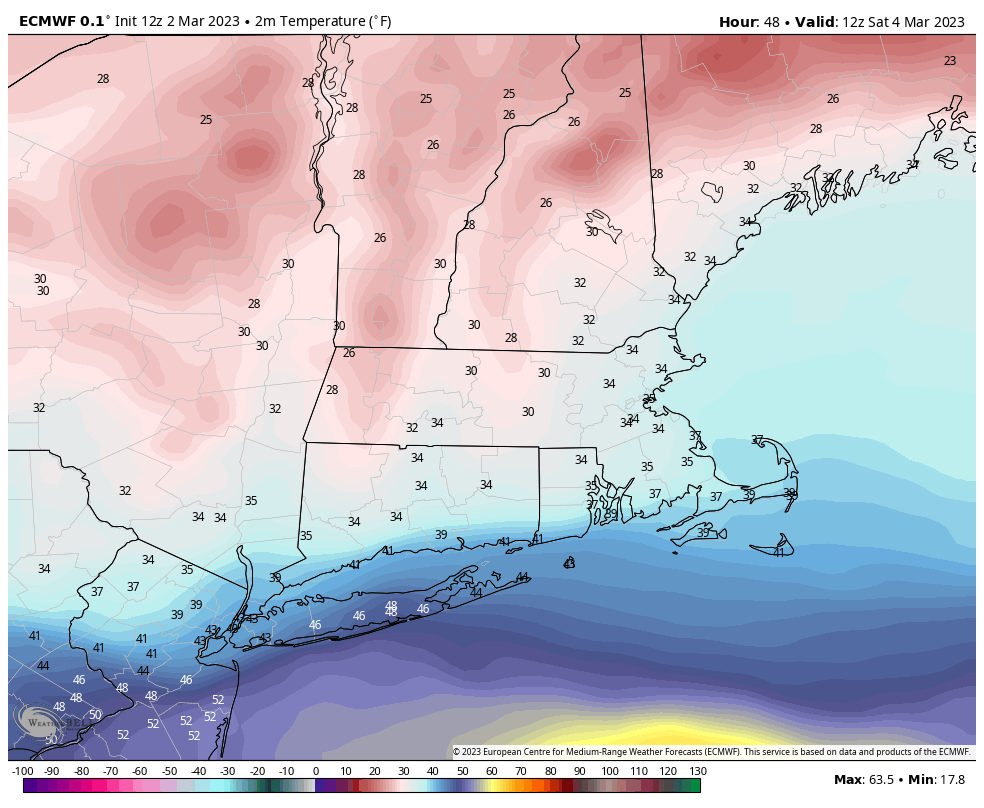 growingwisdom's tweet photo. Close agreement on temperatures with the storm Friday night/Saturday. Where and when it is snow in southern New England it will be heavy and wet. Be careful shoveling. #heartattackstuff https://t.co/HKTp4XX0Bv
