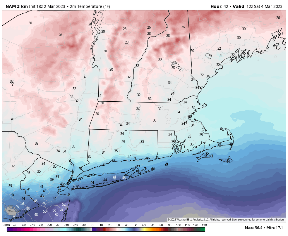 growingwisdom's tweet photo. Close agreement on temperatures with the storm Friday night/Saturday. Where and when it is snow in southern New England it will be heavy and wet. Be careful shoveling. #heartattackstuff https://t.co/HKTp4XX0Bv