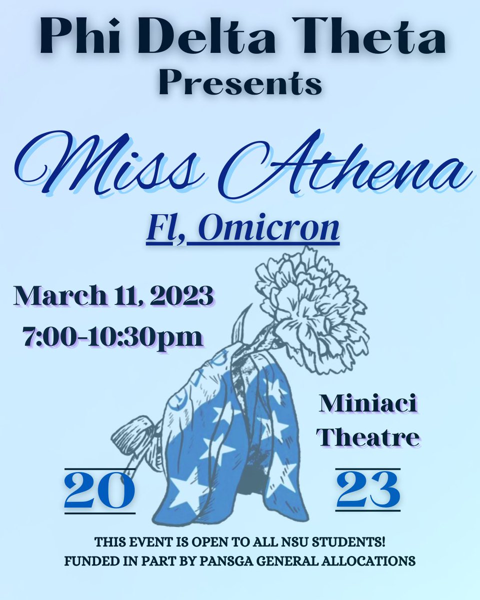 phideltnsu's tweet photo. Miss Athena is 10 days away! This event is free to all NSU students with plenty of giveaways, shirts, and food. All proceeds from this event will be donated to the ALS foundation. This will be a night to remember can’t wait to see you all there!⚔️ https://t.co/bB5KWniqB3