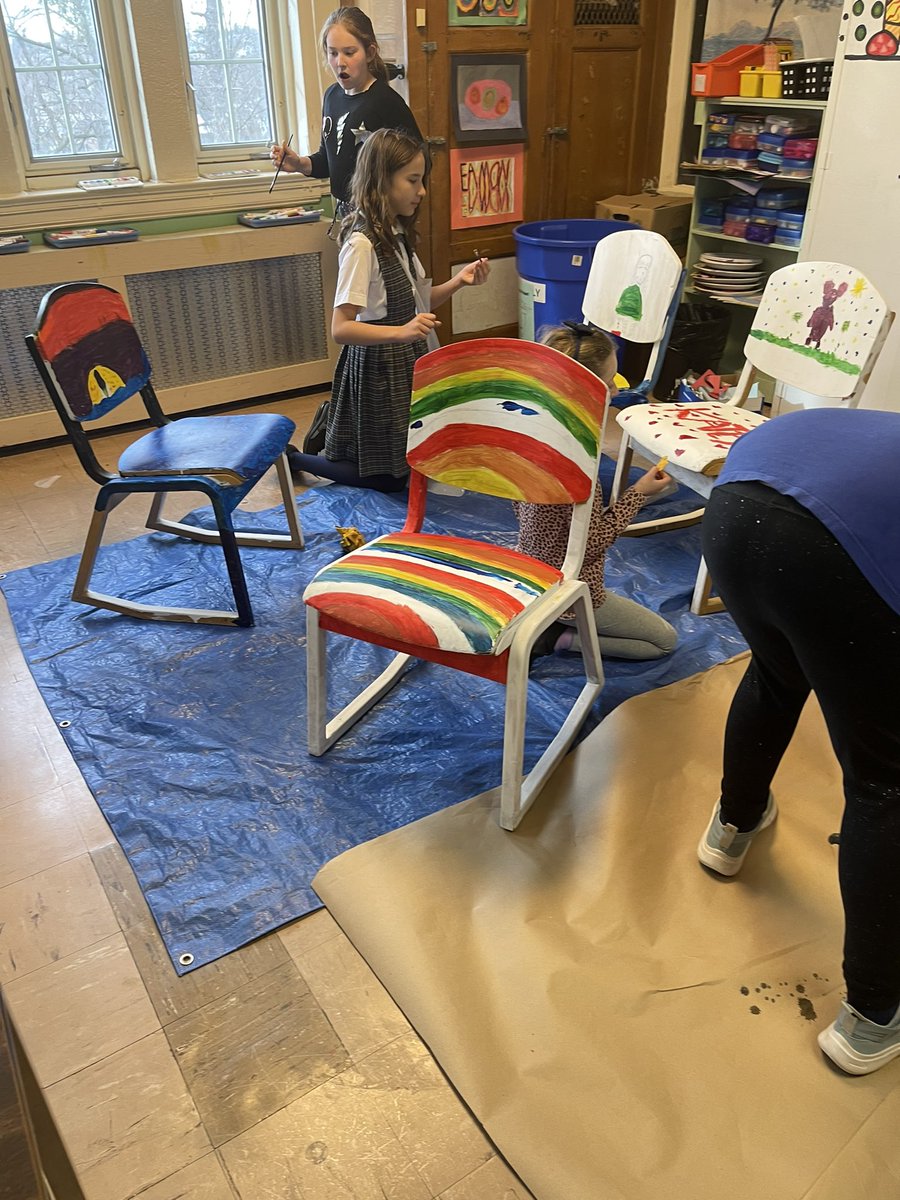 icsartsmart's tweet photo. Chair Painting Club. Week 6. Some finishing touches and then sealant and these will go home. @mrsdangelo_ICS @MsPICS2 @icschool_online https://t.co/t3bdRaFayn