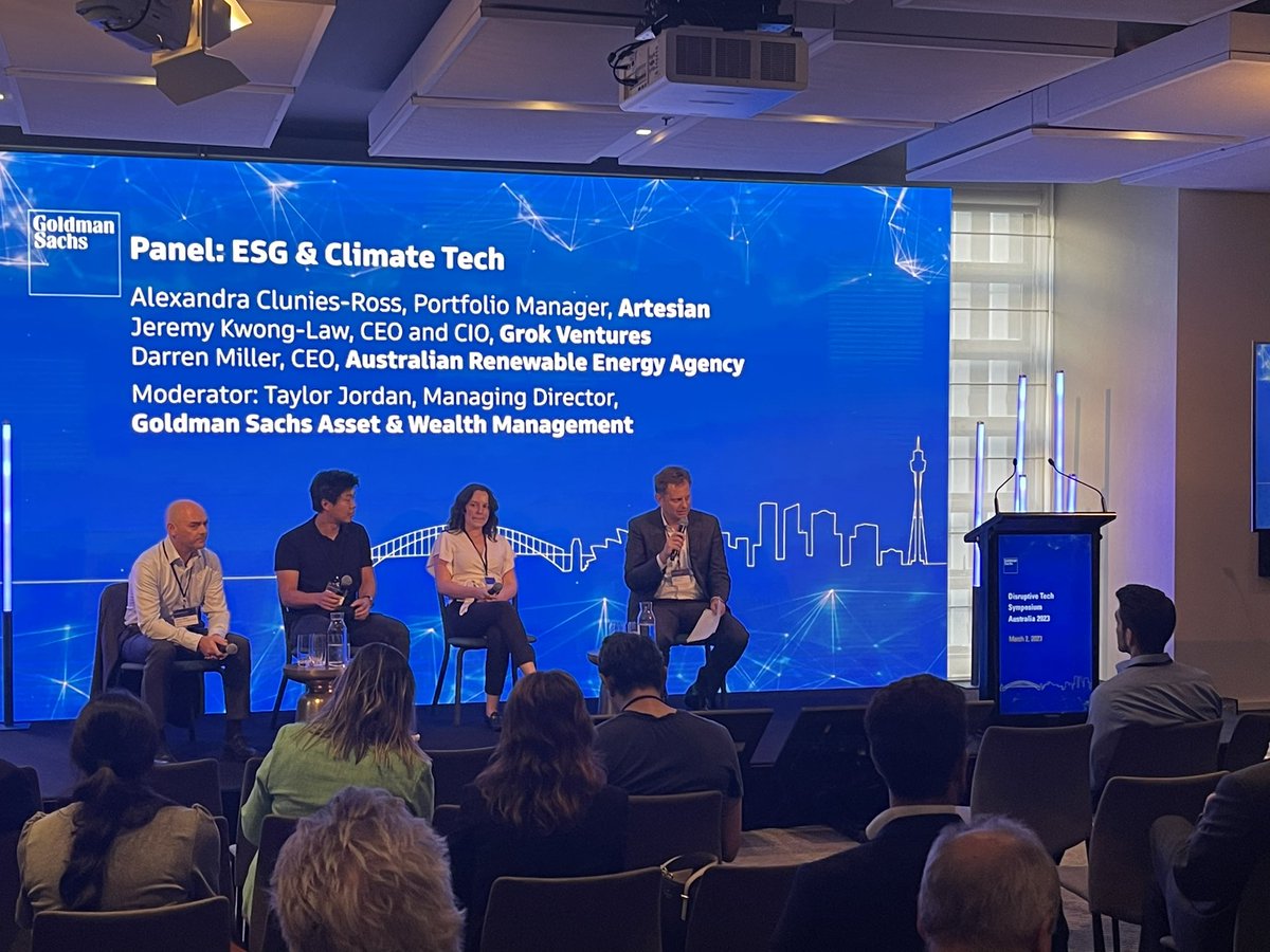 @AliClunies joined the  @GoldmanSachs Disruptive Tech Symposium panel on #ESG and #climateTech with @darrenhmiller @ARENA_aus and @JeremyKwongLaw @Grok_Ventures