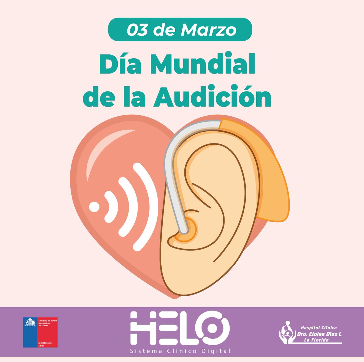 proyecto_helo's tweet photo. 3 de Marzo, Día Mundial de la Audición.
¡Cuidado del oído y la audición para todos! 
Debemos crear conciencia sobre como prevenir la sordera y perdida auditiva.

#salud #salupública #hospital #3marzo #audición https://t.co/jKK8OVPCIj