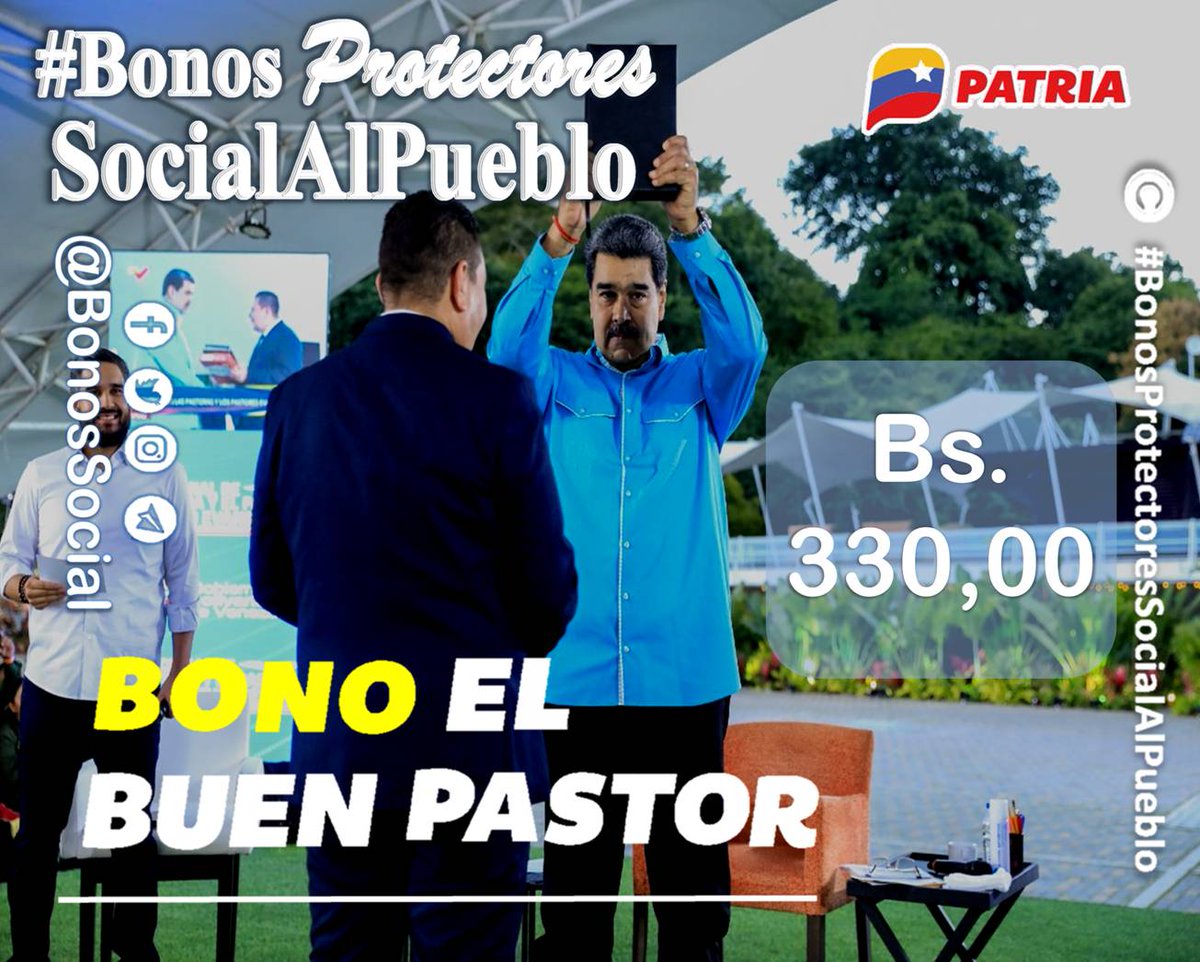 🚨 #ÚLTIMAHORA: El #SistemaPatria inicio la entrega del Bono #ElBuenPastor a través del @CarnetDLaPatria enviado por nuestro Pdte. @NicolasMaduro. ✅ El Bono es para la comunidad cristiana. 📌 Monto en Bs. 330,00 @BonosSocial #ProducirEsIndependencia