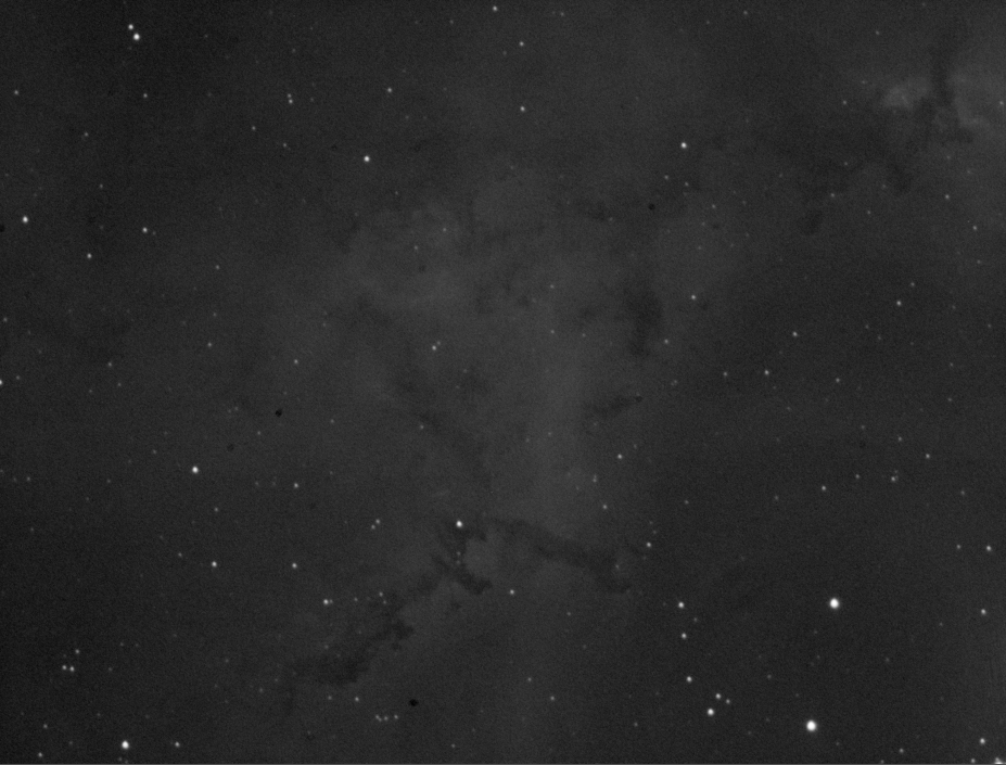 5 minute exposure of a part of the Rosette nebula with a Hydrogen-alpha filter