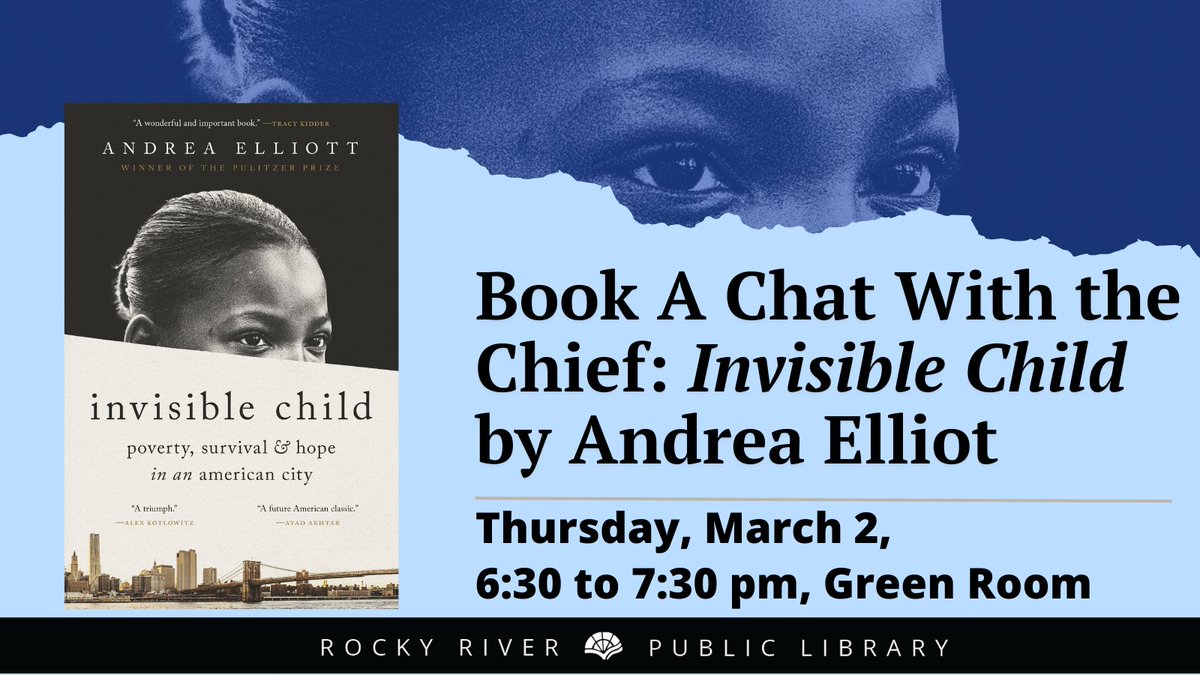 RRPL's tweet photo. We are three hours away from our book club, led by Police Chief Lichman. Come by and join the discussion!  #InvisibleChild #bookClub #RRPL #book #AndreaElliot https://t.co/YW6nZSj8EA