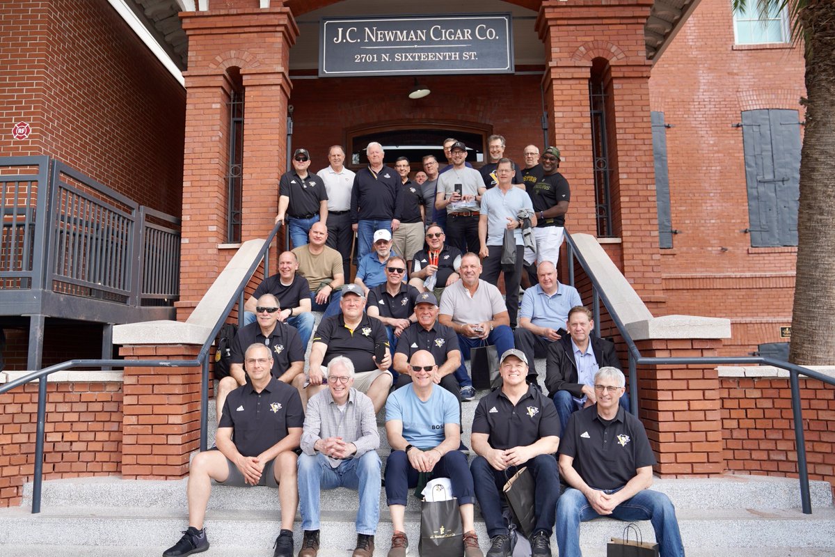 penguins's tweet photo. Dad bonding 😃

While our players were taking their pre-game naps, the dads stopped by the J.C. Newman Cigar Company (the oldest family-owned premium cigar maker in America) for a tour. https://t.co/iGikUmgOkP