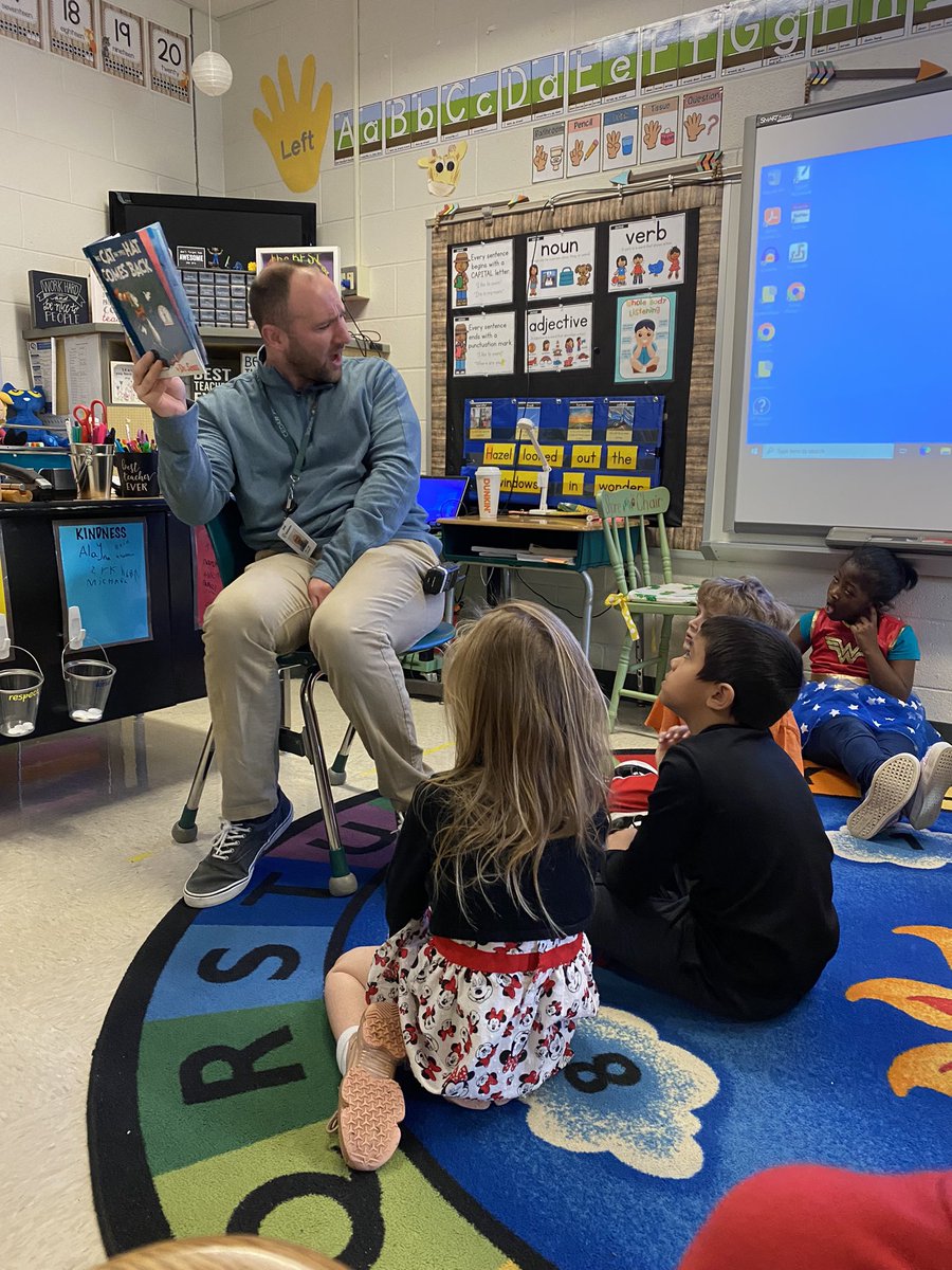 ashleymalk's tweet photo. How lucky are we? Our amazing @CedarForestES AP, Mr. Kuhnert came and read us a book for Dr. Seuss’ birthday. Thank you for bringing such smiles and joy to our classroom today! https://t.co/h2edSmDidi