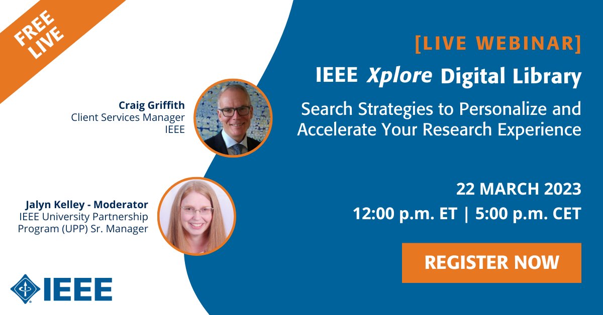 Coming 22 March! Register now to get an in-depth look at the IEEE Xplore digital library and see helpful features to improve research productivity and workflow. You’ll also see a live demo of the newest features added to IEEE Xplore.  bit.ly/3Zs40M4