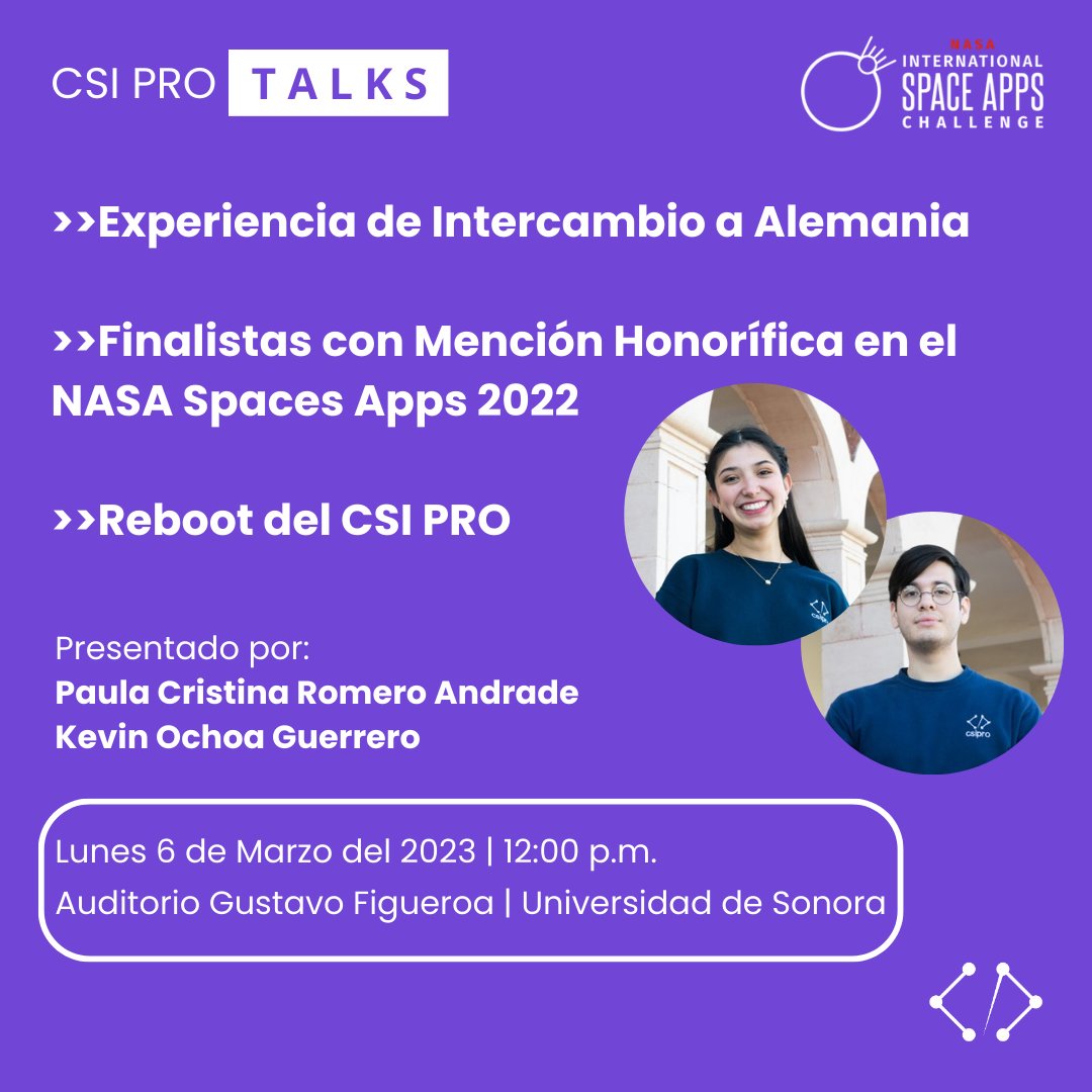 CSIPro_Dev's tweet image. ¡Nuestra primera CSI PRO TALKS! 🙌💜

Estamos muy emocionados por este evento, te esperamos ahí. ¡Muchas gracias!✨

#STEM #software #nasa #nasaspaceappschallenge2022 #alemania #csipro
