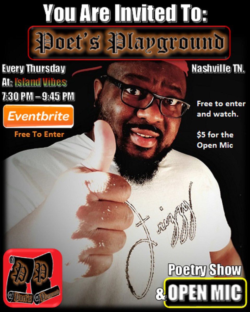 PPByFP's tweet photo. Poet's Playground 
Open Mic &amp; Show for Poetry and Spoken Word in Nashville Tennessee. 

https://t.co/JFvX1W0G0N

#poetry #spokenword #openmic #show #nashville #tennessee #poetsplayground #ppbyfp #poetsplaygroundbyfrizzyproductions #nashvillepoetry #tennesseepoetry https://t.co/G0Gn400Nfh